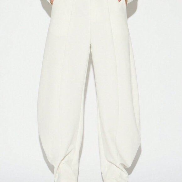 White Casual Women's High Waisted Wide Leg Palazzo Trousers - Picture 2 of 4